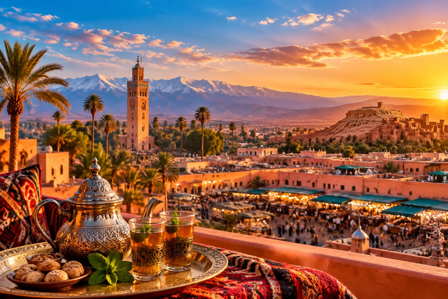 Fun facts about Morocco with Marrakech view, mint tea, Atlas Mountains and traditional Moroccan culture